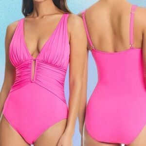 NWT Bleu Rod Beattie, bright pink, one-piece swimsuit. Size 6